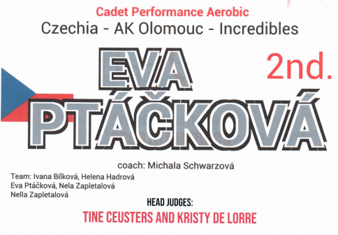 Úspěch žákyně 1. A8  EVY PTÁČKOVÉ ve sportovním aerobiku